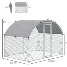 image-Chicken Run One Room Galvanised Chicken Coop Hen House w/ Cover 2.8 x 1.9 x 2m