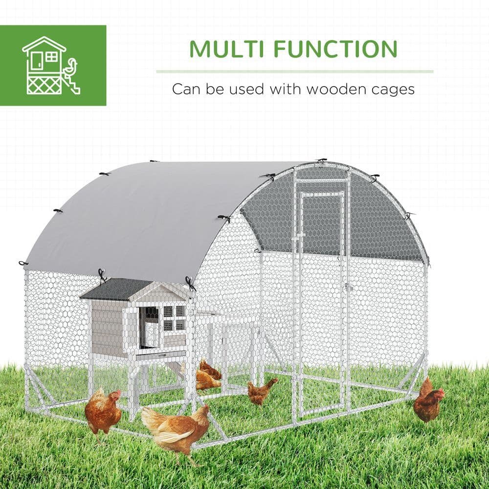 image-Chicken Run One Room Galvanised Chicken Coop Hen House w/ Cover 2.8 x 1.9 x 2m