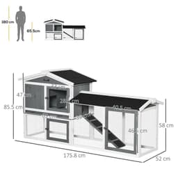 image-Two-Tier Wooden Rabbit Hutch Small Animal House w/ Run Box, Slide-Out Tray, Ramp
