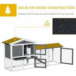 image-Two-Tier Wooden Rabbit Hutch Small Animal House w/ Run Box, Slide-Out Tray, Ramp