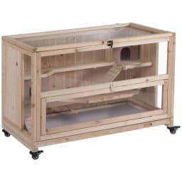 image-3-Tier Wooden Hamster Cage, Roden Small Animals Hutch, Ladders, Natural Wood