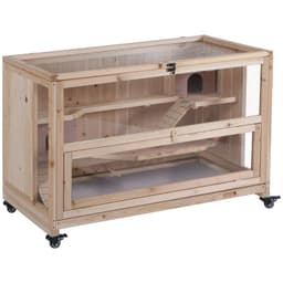 image-3-Tier Wooden Hamster Cage, Roden Small Animals Hutch, Ladders, Natural Wood