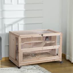 image-3-Tier Wooden Hamster Cage, Roden Small Animals Hutch, Ladders, Natural Wood