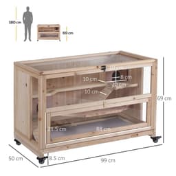 image-3-Tier Wooden Hamster Cage, Roden Small Animals Hutch, Ladders, Natural Wood