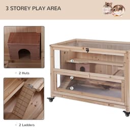 image-3-Tier Wooden Hamster Cage, Roden Small Animals Hutch, Ladders, Natural Wood