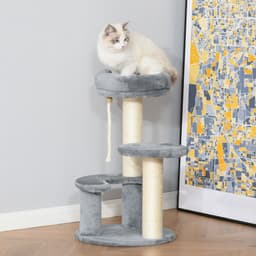 image-Cat Tree Scratcher Kitty Activity Play Center Post 2 Perch w/ Hanging Sisal Rope