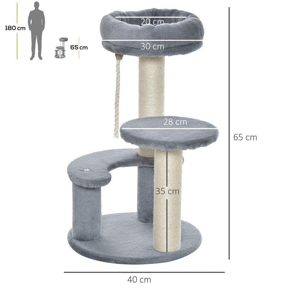 image-Cat Tree Scratcher Kitty Activity Play Center Post 2 Perch w/ Hanging Sisal Rope