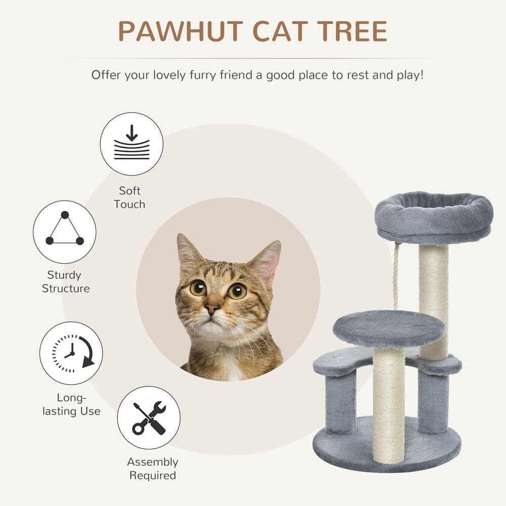 image-Cat Tree Scratcher Kitty Activity Play Center Post 2 Perch w/ Hanging Sisal Rope