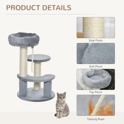 image-Cat Tree Scratcher Kitty Activity Play Center Post 2 Perch w/ Hanging Sisal Rope
