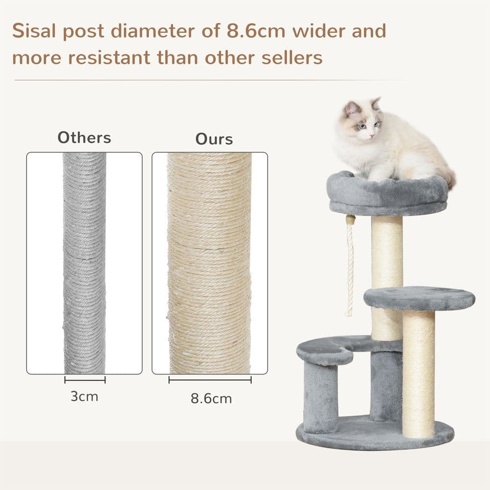 image-Cat Tree Scratcher Kitty Activity Play Center Post 2 Perch w/ Hanging Sisal Rope