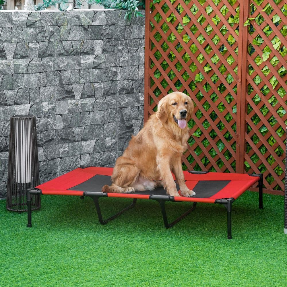 image-Cooling Elevated Dog Bed Portable Raised Pet Cot for Indoor & Outdoor, Red