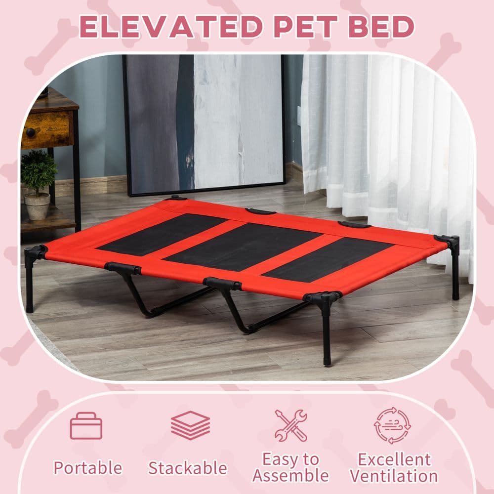 image-Cooling Elevated Dog Bed Portable Raised Pet Cot for Indoor & Outdoor, Red
