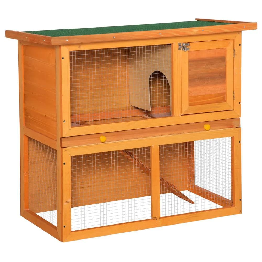 image-2-tier Rabbit Hutch Small Animal Wooden Bunnies House Outdoor Backyard 2 Sizes