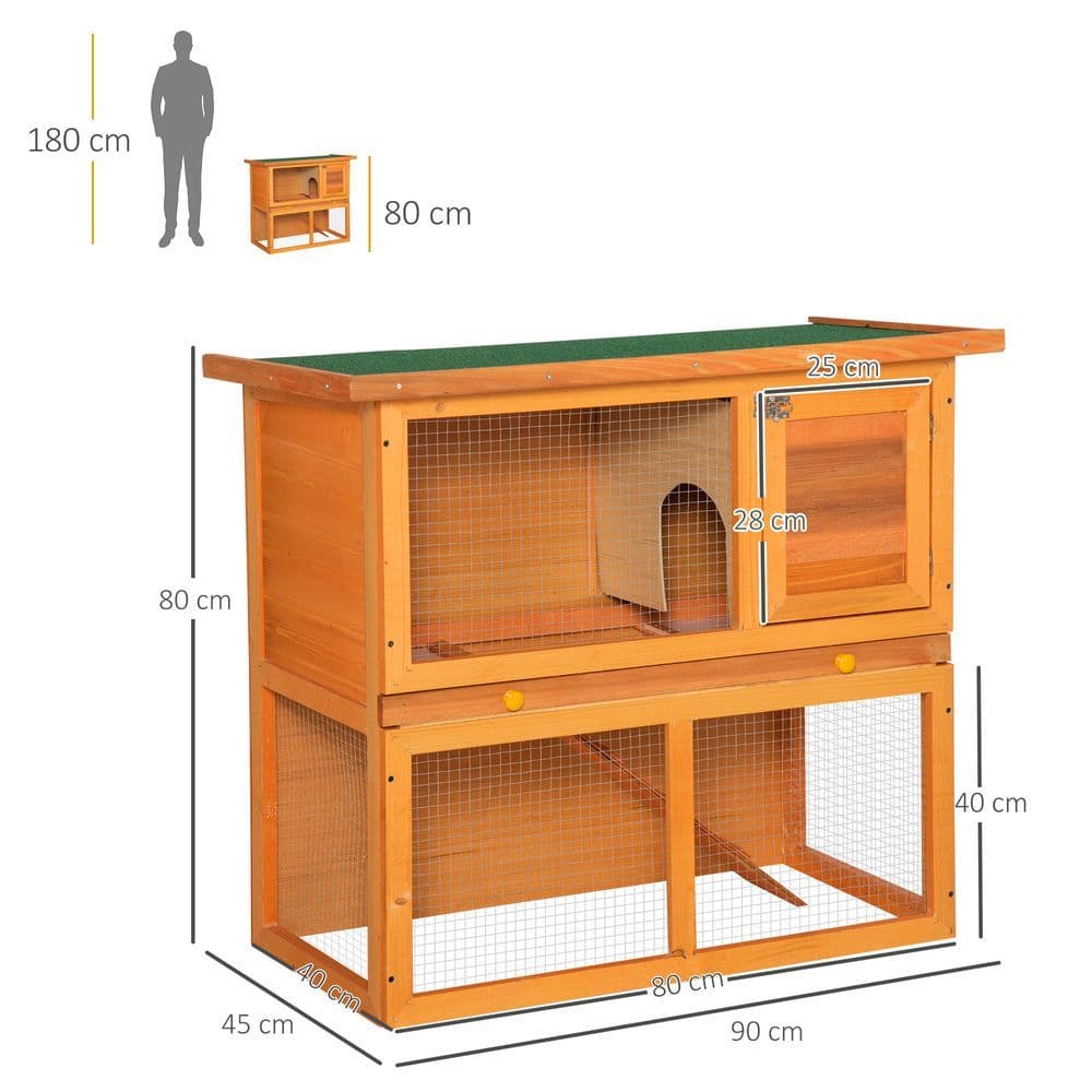 image-2-tier Rabbit Hutch Small Animal Wooden Bunnies House Outdoor Backyard 2 Sizes