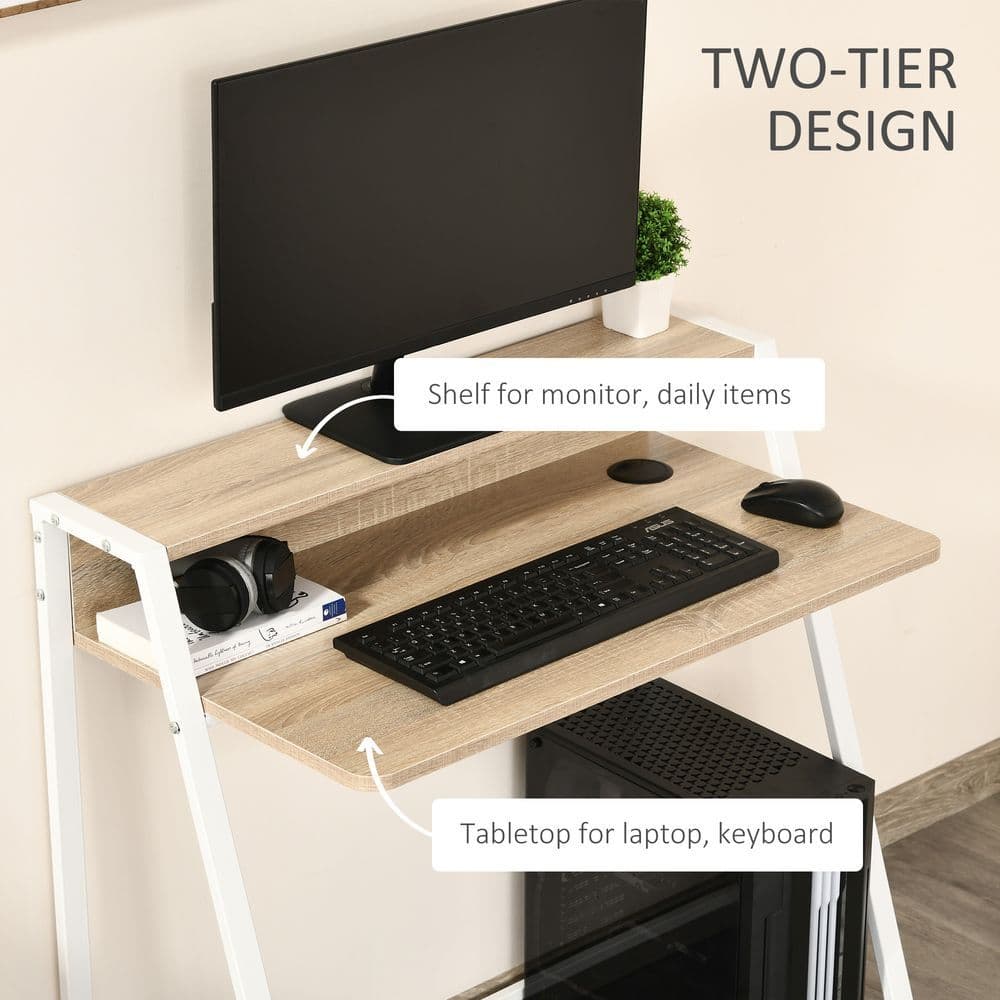 image-Computer Workstation Storage Shelf Color White and Oak