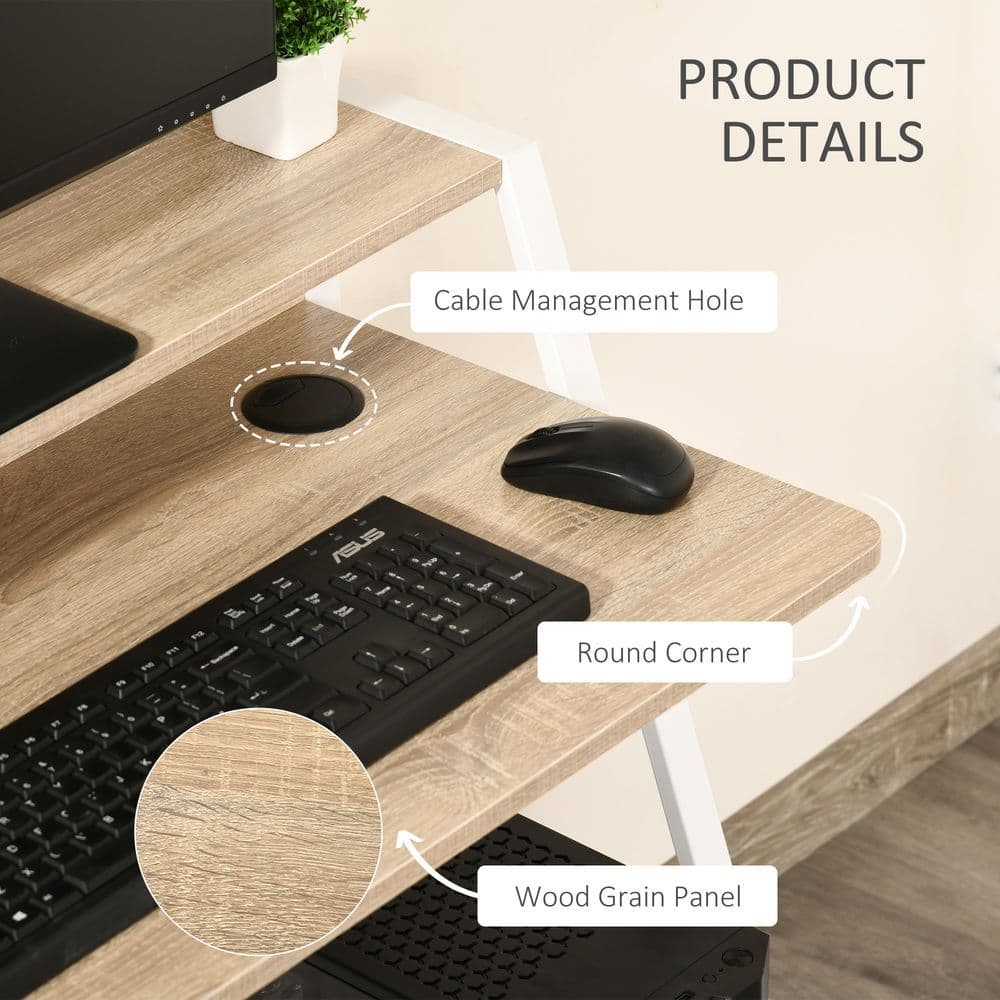 image-Computer Workstation Storage Shelf Color White and Oak