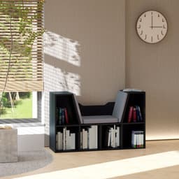 image-Sideboard Bookcase Storage Reading Seat w/Cushion Unit Kids Children Black