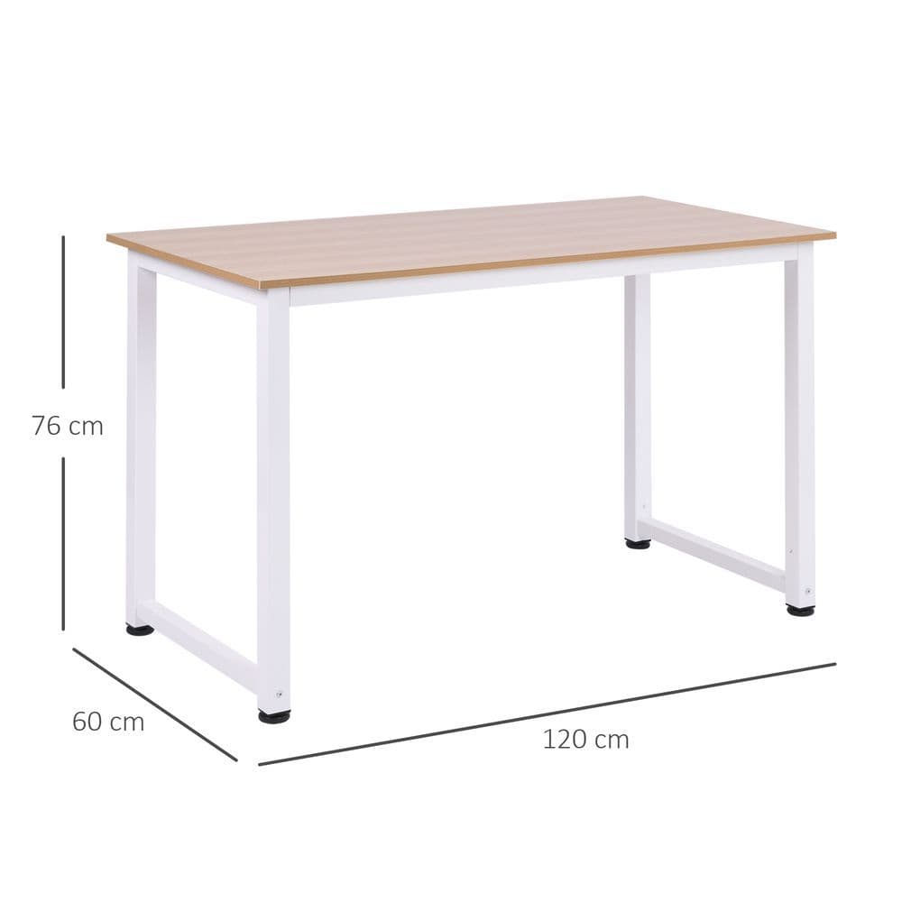 image-Computer Desk W/ White Metal Frame MDF, 120W x 60D x 76Hcm-Oak Grain Tone