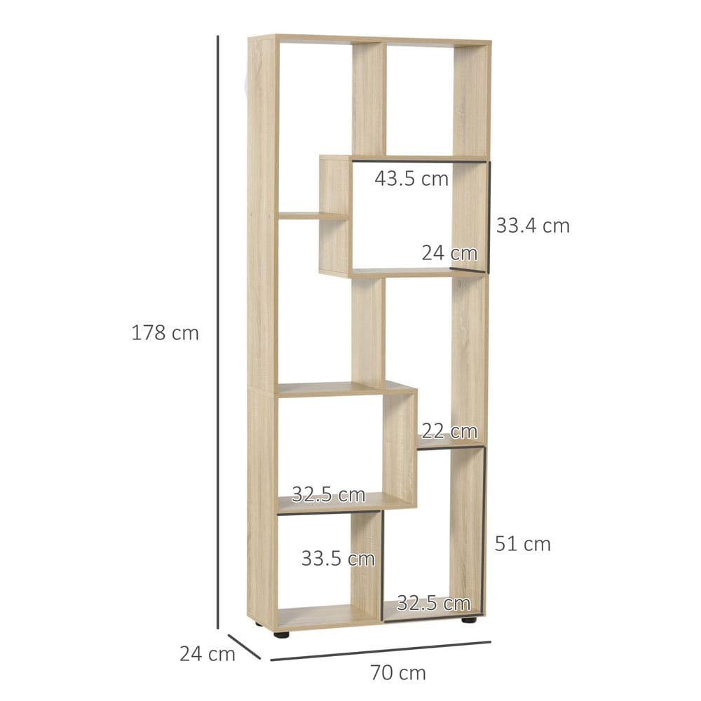 image-178cm 8-Shelf Bookcase w/ Melamine Surface Oak Tone Multipurpose 8-Grid