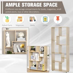 image-178cm 8-Shelf Bookcase w/ Melamine Surface Oak Tone Multipurpose 8-Grid