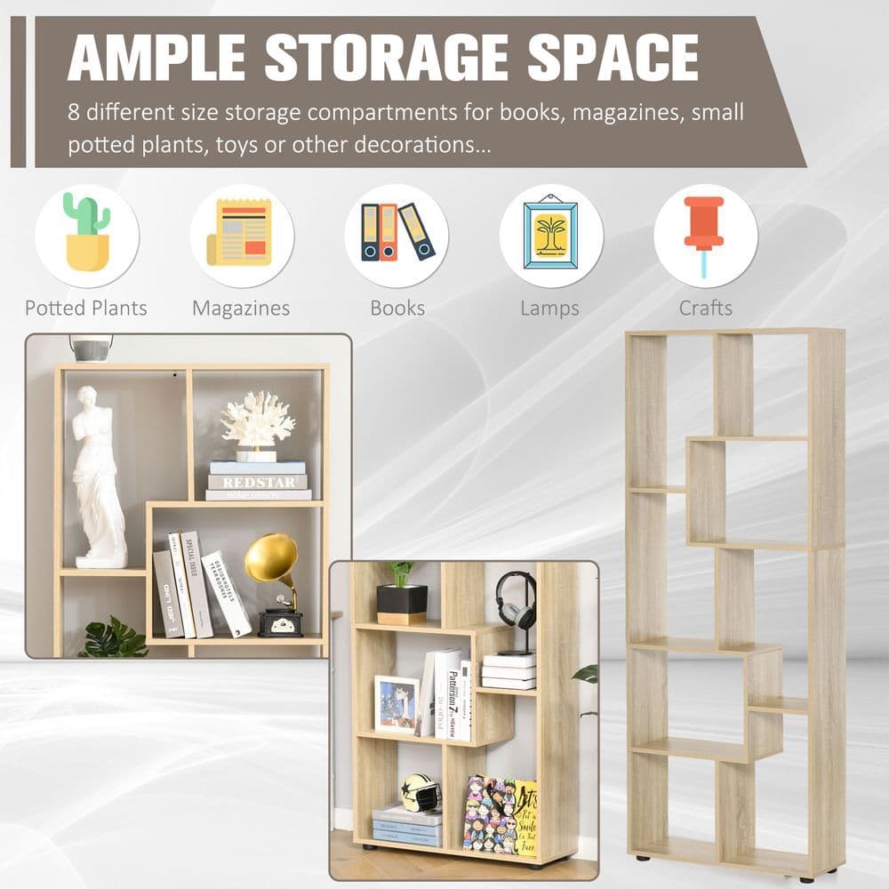 image-178cm 8-Shelf Bookcase w/ Melamine Surface Oak Tone Multipurpose 8-Grid