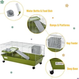 image-89cm Small Animal Home Cage for Rabbit Ferret Chinchilla w/ Wheels Green
