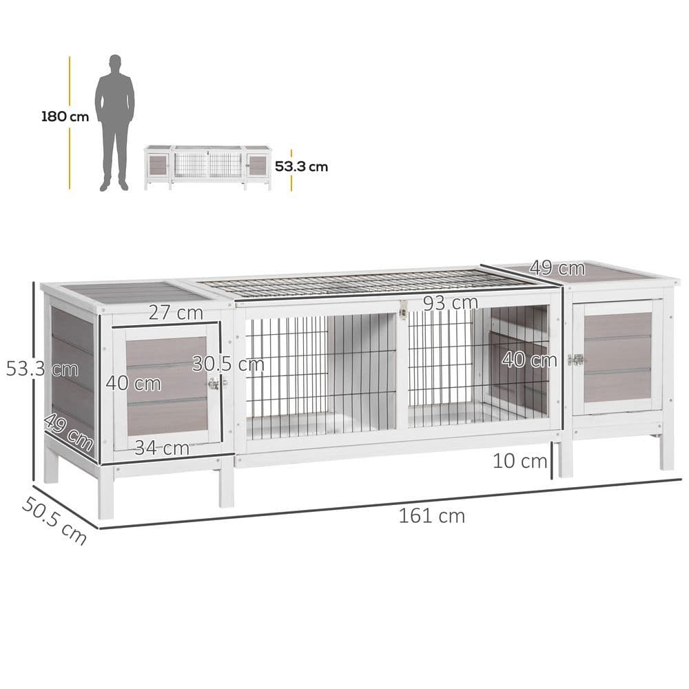 image-Indoor Rabbit Hutch Separable Guinea Pig Cage Bunny Run w/ Slide Out Tray - Grey