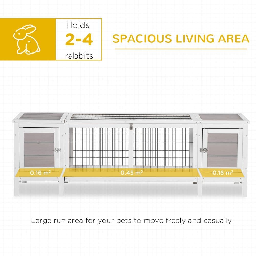 image-Indoor Rabbit Hutch Separable Guinea Pig Cage Bunny Run w/ Slide Out Tray - Grey
