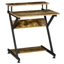 image-Computer Desk with Monitor Shelf and Storage, R Shaped Brown