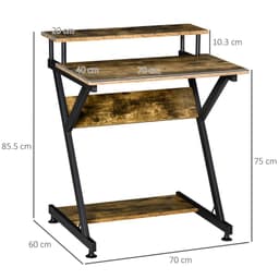 image-Computer Desk with Monitor Shelf and Storage, R Shaped Brown