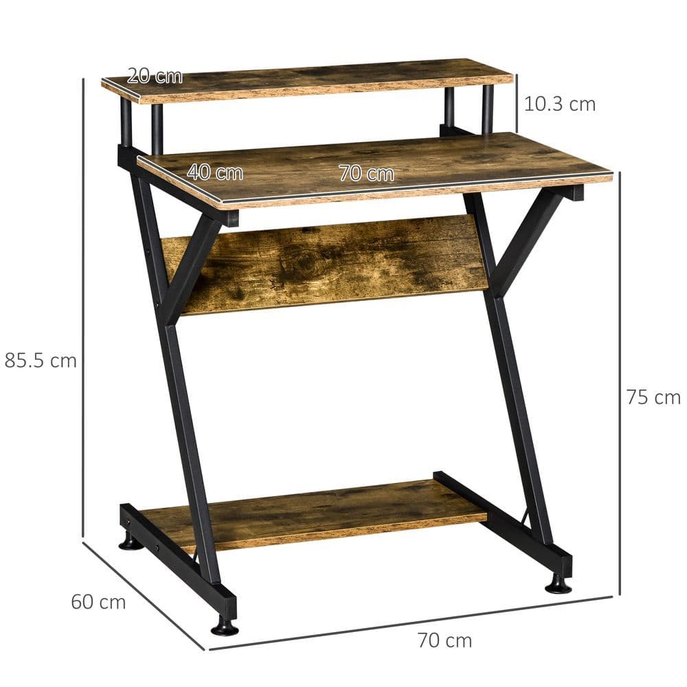 image-Computer Desk with Monitor Shelf and Storage, R Shaped Brown