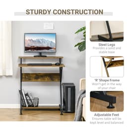 image-Computer Desk with Monitor Shelf and Storage, R Shaped Brown