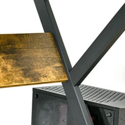 image-Computer Desk with Monitor Shelf and Storage, R Shaped Brown