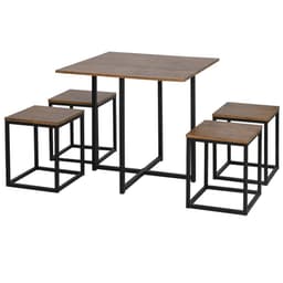 image-MDF Topped Steel 5-Piece Dining Set Dining Table with 4 Stools Black/Brown