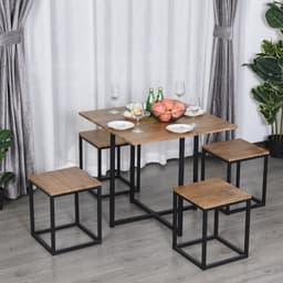 image-MDF Topped Steel 5-Piece Dining Set Dining Table with 4 Stools Black/Brown