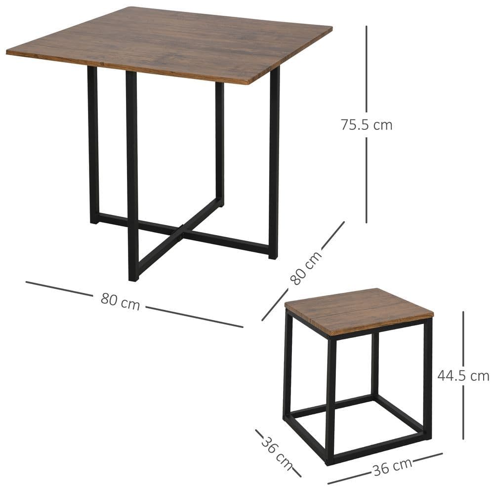 image-MDF Topped Steel 5-Piece Dining Set Dining Table with 4 Stools Black/Brown