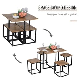 image-MDF Topped Steel 5-Piece Dining Set Dining Table with 4 Stools Black/Brown