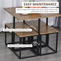 image-MDF Topped Steel 5-Piece Dining Set Dining Table with 4 Stools Black/Brown