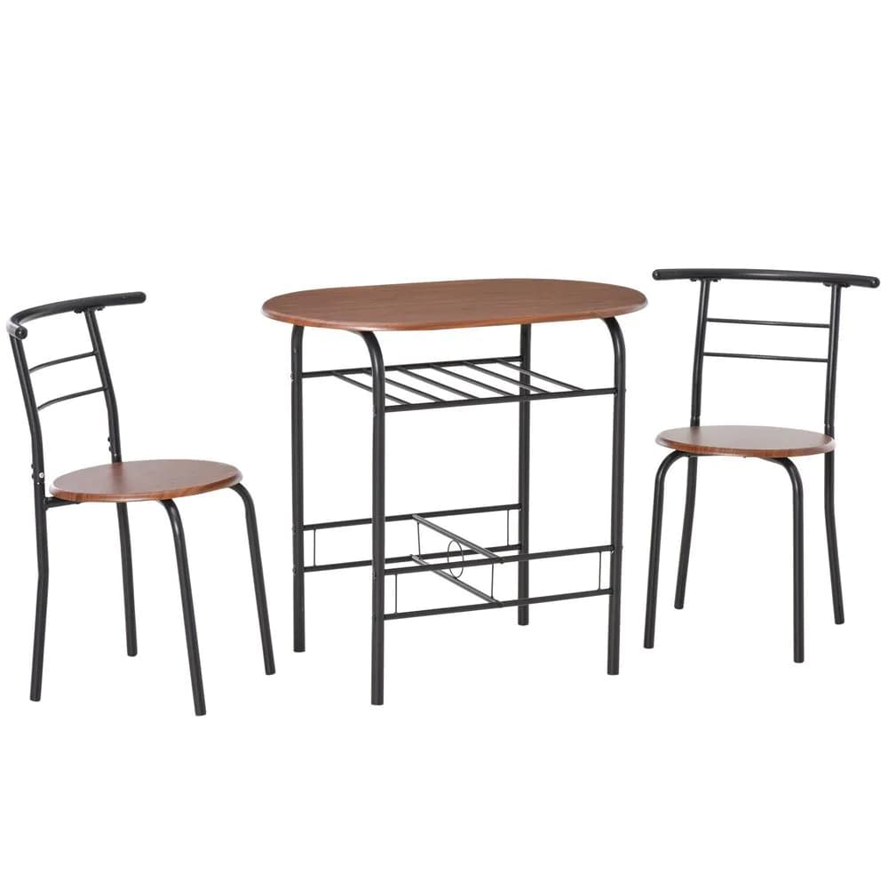 image-MDF 2-Seater Bar Stool and Table Set w/ Bottle Storage Shelf Wood Tone