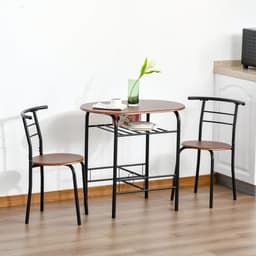 image-MDF 2-Seater Bar Stool and Table Set w/ Bottle Storage Shelf Wood Tone