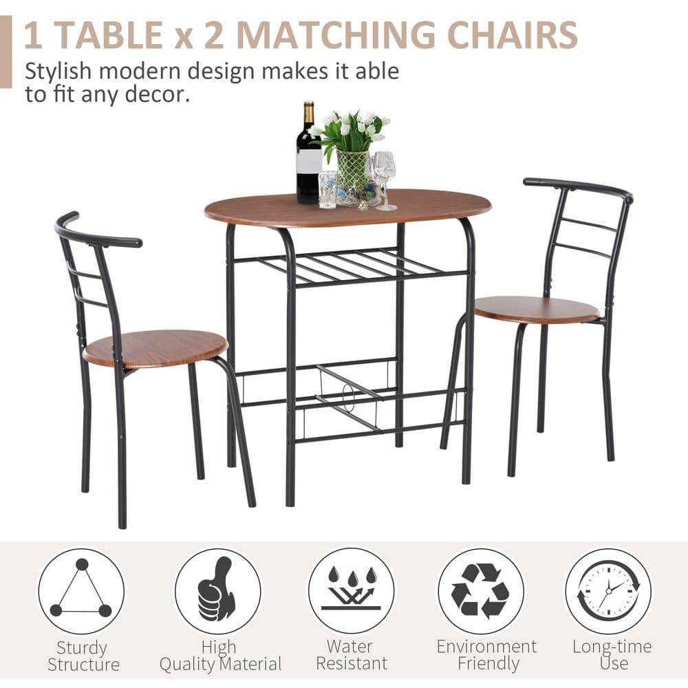 image-MDF 2-Seater Bar Stool and Table Set w/ Bottle Storage Shelf Wood Tone