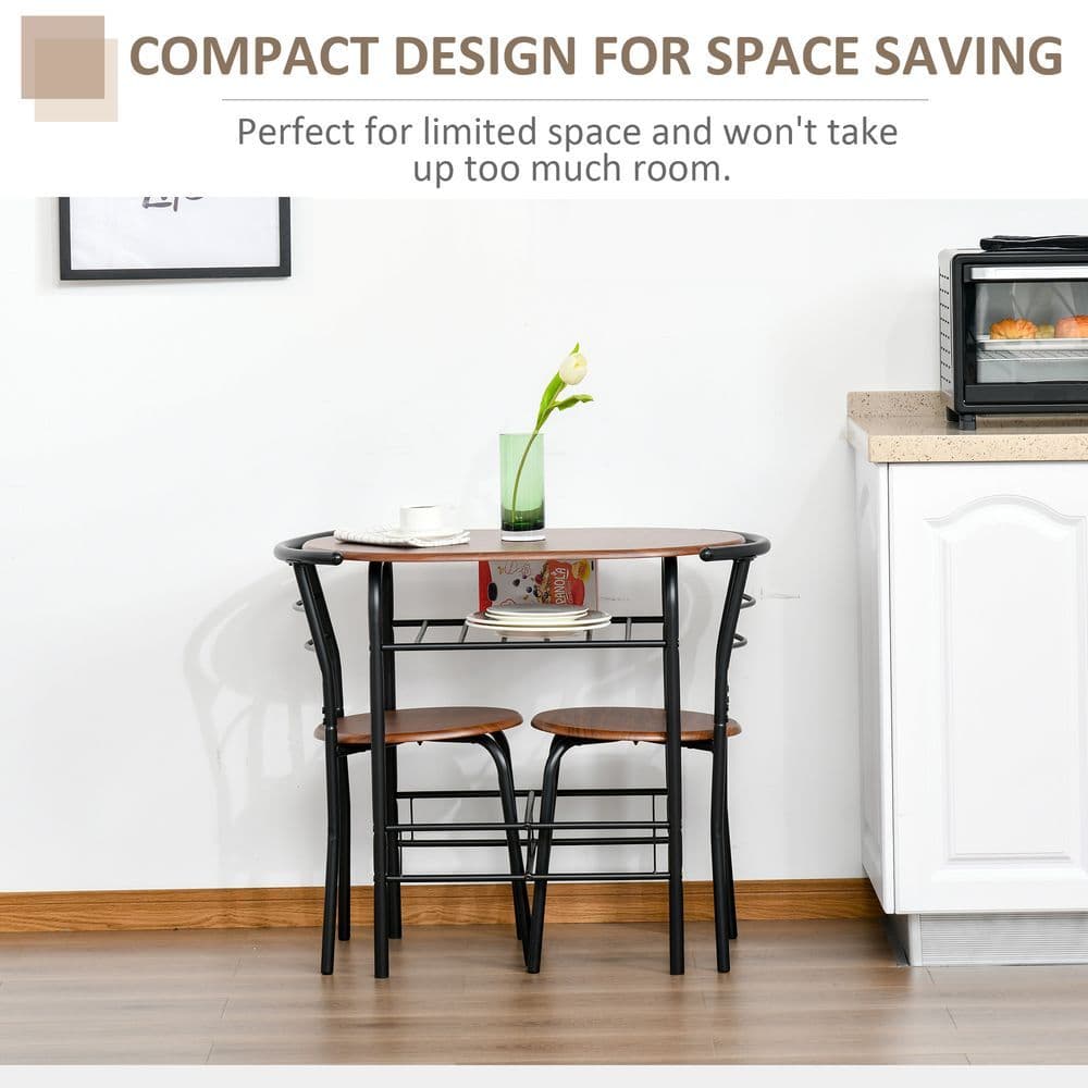 image-MDF 2-Seater Bar Stool and Table Set w/ Bottle Storage Shelf Wood Tone