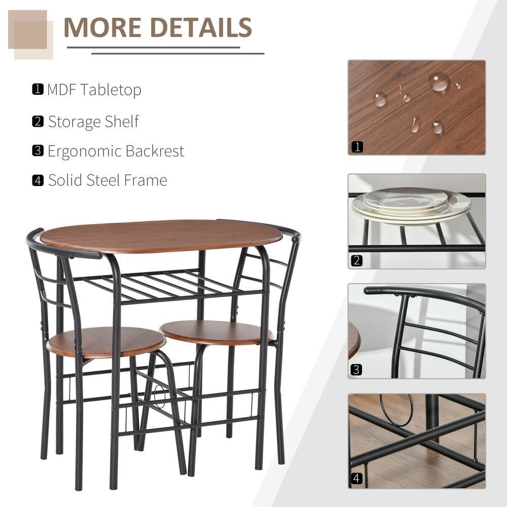 image-MDF 2-Seater Bar Stool and Table Set w/ Bottle Storage Shelf Wood Tone