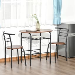 image-MDF 2-Seater Bar Stool and Table Set w/ Bottle Storage Shelf Wood Tone
