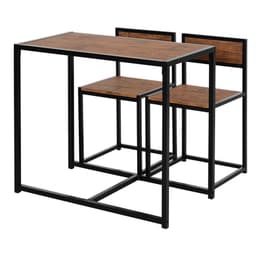 image-Steel Frame MDF 2-Seater Bar Stool and Table Set Wood Tone