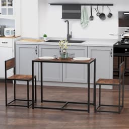 image-Steel Frame MDF 2-Seater Bar Stool and Table Set Wood Tone