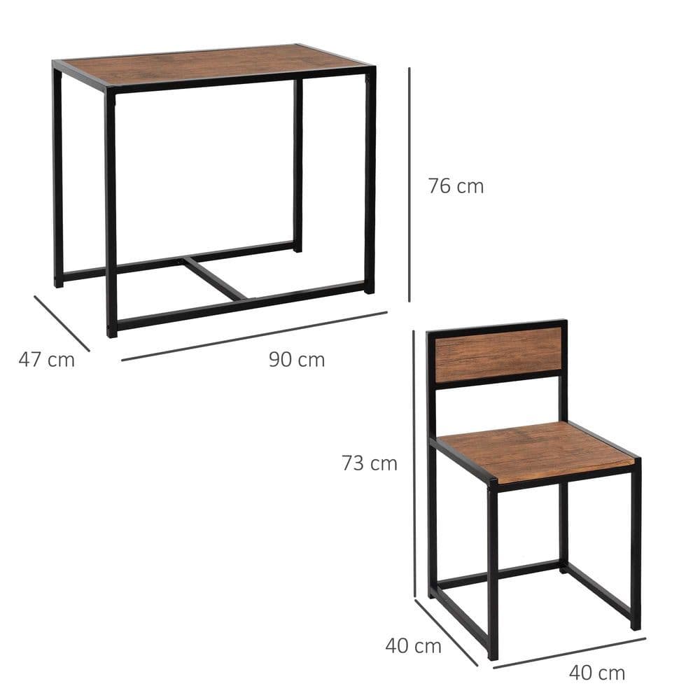 image-Steel Frame MDF 2-Seater Bar Stool and Table Set Wood Tone
