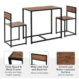 image-Steel Frame MDF 2-Seater Bar Stool and Table Set Wood Tone