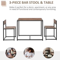 image-Steel Frame MDF 2-Seater Bar Stool and Table Set Wood Tone