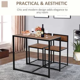image-Steel Frame MDF 2-Seater Bar Stool and Table Set Wood Tone